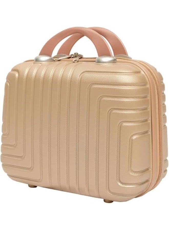 حقيبة مكياج صلبة بتصميم متاهة مقاس 13.5 بوصة، حقيبة زينة محمولة مزودة بحزام مطاطي متعدد الجيوب، لون ذهبي - Image 4